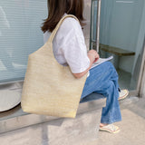 Lkblock Fashion Rattan Women Shoulder Bags Straw Woven Female Handbags Large Capacity Summer Beach Straw Bags Casual Totes Purses 2022