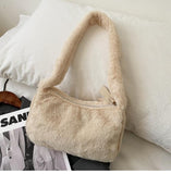 Lkblock Simple Design Women Soft Plush Hobos Shoulder Bags Winter Furry Ladies Clutch Purse Handbag Fashion Female  Underarm Bag