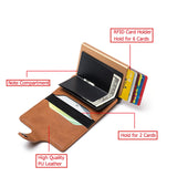 Lkblock New Buckle Design Wallet Men's Smart Card Holder Case Metal RFID Anti Theft Brush Aluminum Box Women PU Leather Purse