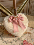 Lkblock Original Lolita Love Heart Plush Hand-Carrying Bag Bow Cute Pearl Chain Plush Bag JK Bag