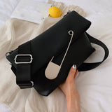 Lkblock PU Leather Crossbody Bags for Women Fashion Flap Handbag Simple Wide Strap Shoulder Bag Luxury Female Party Clutch Bag Purse New