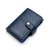 Lkblock New Buckle Design Wallet Men's Smart Card Holder Case Metal RFID Anti Theft Brush Aluminum Box Women PU Leather Purse