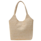 Lkblock Fashion Rattan Women Shoulder Bags Straw Woven Female Handbags Large Capacity Summer Beach Straw Bags Casual Totes Purses 2022