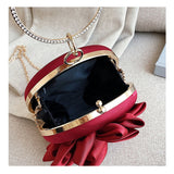 Lkblock Red Flower Clutch Purse  Women Round  Evening Bag Crystal Diamond Wedding Silk Handbag Exquisite Chain Shoulder Bags FTB154