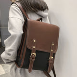 Lkblock Retro Fashion Woman Backpack Pu Leather Big School Backpack Bags for Teenagers Girls Simple New Designer Hand Shoulder Bags