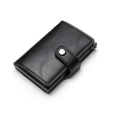 Lkblock New Buckle Design Wallet Men's Smart Card Holder Case Metal RFID Anti Theft Brush Aluminum Box Women PU Leather Purse