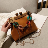 Lkblock Women Trendy Shoulder Bags Luxury PU Handbag Vintage Clip Clutch Bag Purses Mini Acrylic Chain Crossbody Totes Ladies Hand Bag