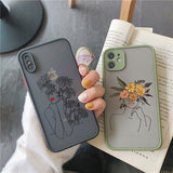 Lkblock ine Art Sketch Flower Girl Protection Phone Case For iPhone 12 11 13 Pro MAX X XS XR SE 2 6s 7 8 Plus Hard Translucent Cover