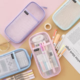 Lkblock Korean Fashion Transparent Pencil Case Pouches Simple Macaroon Large Capacity Pencil Bag Stationery Organizer Pencilcase Holder