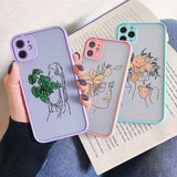 Lkblock ine Art Sketch Flower Girl Protection Phone Case For iPhone 12 11 13 Pro MAX X XS XR SE 2 6s 7 8 Plus Hard Translucent Cover