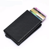 Lkblock Credit Card Holder 2022 New Aluminum Box Card Wallet Men RFID PU Leather Pop Up Card Case Magnet Carbon Fiber Coin Purse