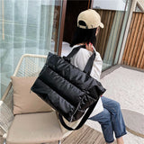 Lkblock Winter new Large Capacity Shoulder Bag for Women Waterproof Nylon Bags Space Pad Cotton Feather Down Bag Large Bag with Shoulder