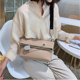 Lkblock PU Leather Crossbody Bags for Women Fashion Flap Handbag Simple Wide Strap Shoulder Bag Luxury Female Party Clutch Bag Purse New