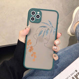 Lkblock ine Art Sketch Flower Girl Protection Phone Case For iPhone 12 11 13 Pro MAX X XS XR SE 2 6s 7 8 Plus Hard Translucent Cover