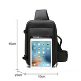 Lkblock Black Man Bag USB Charging Shoulder Bags Fit 9.7 inch ipad Tote Bags for Documents RFID Anti-theft Travel Strap Handbag