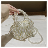 Lkblock Luxury Pearl Woven Handbag Chain Shoulder Bags for Women 2021 Summer Travel Hollow Brand Designer Female Crossbody Bag