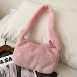 Lkblock Simple Design Women Soft Plush Hobos Shoulder Bags Winter Furry Ladies Clutch Purse Handbag Fashion Female  Underarm Bag