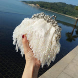 Lkblock Women's white Wedding Clutch Purse Exquisite beading Tassel Evening Bag Luxury Designer Party Handbag chain shoulder bags B364