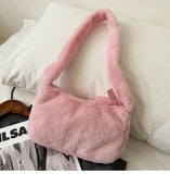 Lkblock Simple Design Women Soft Plush Hobos Shoulder Bags Winter Furry Ladies Clutch Purse Handbag Fashion Female  Underarm Bag