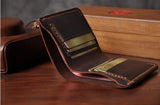 Lkblock Handmade Vintage Crazy horse Genuine Leather Men Wallet Men Purse Leather Short Card Wallet for Male Money Clips Money bag