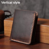 Lkblock Handmade Vintage Crazy horse Genuine Leather Men Wallet Men Purse Leather Short Card Wallet for Male Money Clips Money bag