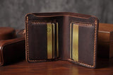 Lkblock Handmade Vintage Crazy horse Genuine Leather Men Wallet Men Purse Leather Short Card Wallet for Male Money Clips Money bag