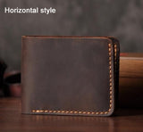 Lkblock Handmade Vintage Crazy horse Genuine Leather Men Wallet Men Purse Leather Short Card Wallet for Male Money Clips Money bag