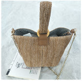 Lkblock Brand Straw Bags for Women Beach Bag Personality Crossbody Lock Handbag Lady Vintage Handmade Knit Fashion Shoulder Bag