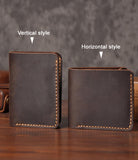 Lkblock Handmade Vintage Crazy horse Genuine Leather Men Wallet Men Purse Leather Short Card Wallet for Male Money Clips Money bag