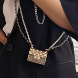 Lkblock Super Mini Metal Crossbody Shoulder Bags for Women Fashion Lingge Chains Halter Bag Luxury Beading Female Handbags and Coin Bags