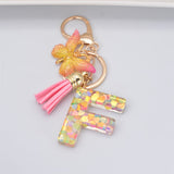 Lkblock New Exquisite 26 Letter Resin Keychain with Pink Tassel Gradient Butterfly Pendant Key Ring Women Bag Ornaments Accessories Gift