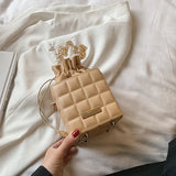 Lkblock Women Mini Crossbody Bags Drawstring Bags Lilac Clutch Bag Top Handle Bag Leather Square Bucket Bag Luxury Designer Handbag
