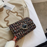Lkblock New Chain Plaid Wool Women Bags Luxury Designer Purses And Handbags Ladies Crossbody Shoulder Bag Female Flap Messenger Bag