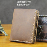 Lkblock Handmade Vintage Crazy horse Genuine Leather Men Wallet Men Purse Leather Short Card Wallet for Male Money Clips Money bag