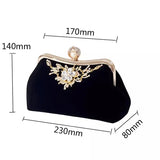 Lkblock Velvet Evening clutch bag women Diamond Pearl Purse Vintage Crystal Flower Wedding Party Bride Handbag for lady black B358