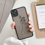 Lkblock ine Art Sketch Flower Girl Protection Phone Case For iPhone 12 11 13 Pro MAX X XS XR SE 2 6s 7 8 Plus Hard Translucent Cover