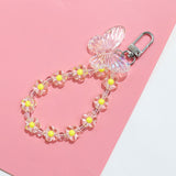 Lkblock Butterfly Flower Keychain Trendy Transparent Bead Lanyards Keyring Mobile Phone Chains for Women Car Keys Bag Decor Pendant