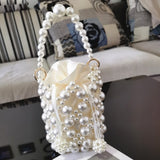 Lkblock Women's Pearl Clutch Bag Bucket Shape Luxury Designer Handbag Evening Clutch Bag Wedding Fashion Ladies White Hand Bags Z082