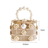 Lkblock Women's Evening Clutch Bag Hollow Out Pearl Flowers Beaded Metallic Wedding Clutch Purse Bucket Handbag for Party ZD1626