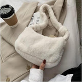 Lkblock Simple Design Women Soft Plush Hobos Shoulder Bags Winter Furry Ladies Clutch Purse Handbag Fashion Female  Underarm Bag