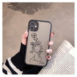 Lkblock ine Art Sketch Flower Girl Protection Phone Case For iPhone 12 11 13 Pro MAX X XS XR SE 2 6s 7 8 Plus Hard Translucent Cover