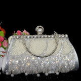 Lkblock Women's Wedding Party Purse Gold Evening Clutch Bag Luxury Diamond Crystal Tassel Pearl Elegant Small Handbag ZD2074