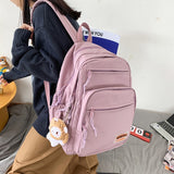 Lkblock New Multi-Pocket Waterproof Nylon Student Backpack Fashion School Bags for Teenage Girls Large Ladies Casual Travel Rucksack