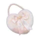 Lkblock Original Lolita Love Heart Plush Hand-Carrying Bag Bow Cute Pearl Chain Plush Bag JK Bag