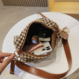 Lkblock Vintage Houndstooth Bucket Bags New Wild Woolen Cloth Handbag Women Shoulder Crossbody Bag Tote Women's Handbags Purses