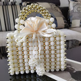 Lkblock Luxury Pearls Bag Handmade Beading Women Handbag Elegant Woven Party Wedding Evening Bag Small Box Basket Bags for Women 2021