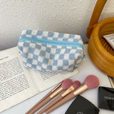 Lkblock Korean Ins Checkerboard Knitted Cosmetic Cases For Women Ladies Large Capacity Lattice Makeup Bags Plaid Beauty Organizer Pouch