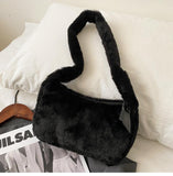 Lkblock Simple Design Women Soft Plush Hobos Shoulder Bags Winter Furry Ladies Clutch Purse Handbag Fashion Female  Underarm Bag