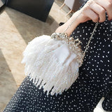 Lkblock Women's white Wedding Clutch Purse Exquisite beading Tassel Evening Bag Luxury Designer Party Handbag chain shoulder bags B364