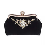 Lkblock Velvet Evening clutch bag women Diamond Pearl Purse Vintage Crystal Flower Wedding Party Bride Handbag for lady black B358